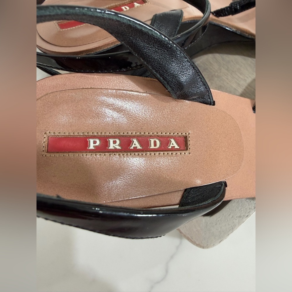 Prada Sport Women’s Vintage Black Strappy Wedge Sandals Black Size 36.5 - Picture 7 of 15